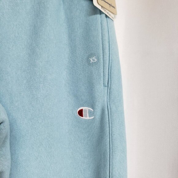 CHAMPION Nwt Reverse Weave Sweatpants XS Light Blue Logo Spellout Tape on Side - Picture 5 of 8